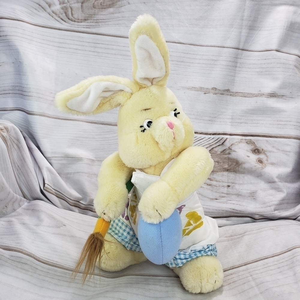 Vintage Yellow Easter Bunny Rabbit Painter Eggs 11 Inch Plush Stuffed Animal